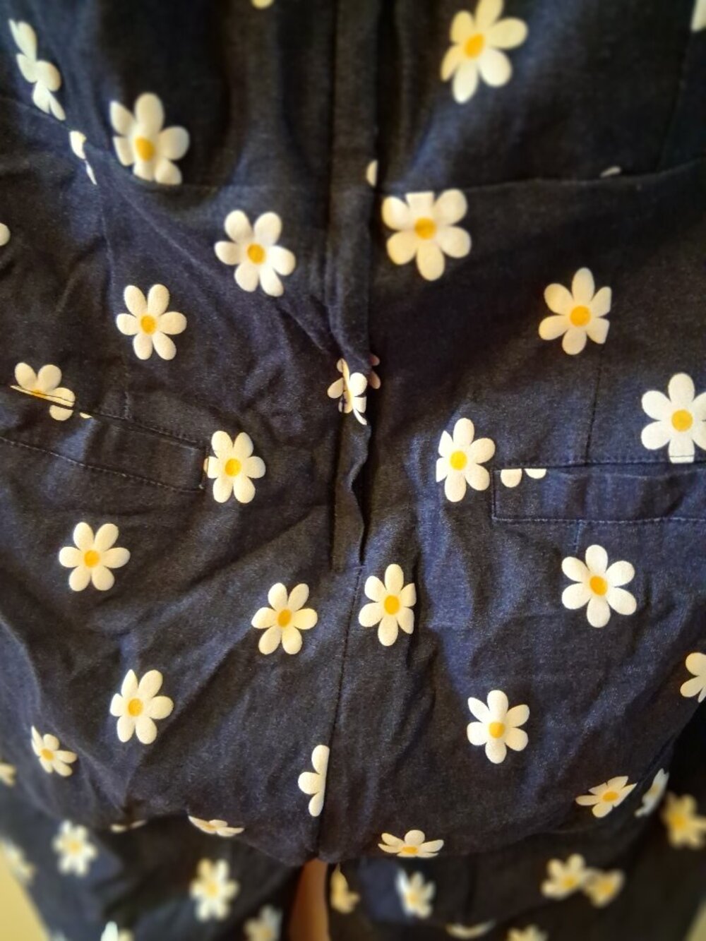 Daisy Print Denim Marcel Halter Jumpsuit, L - Picture 6 of 7
